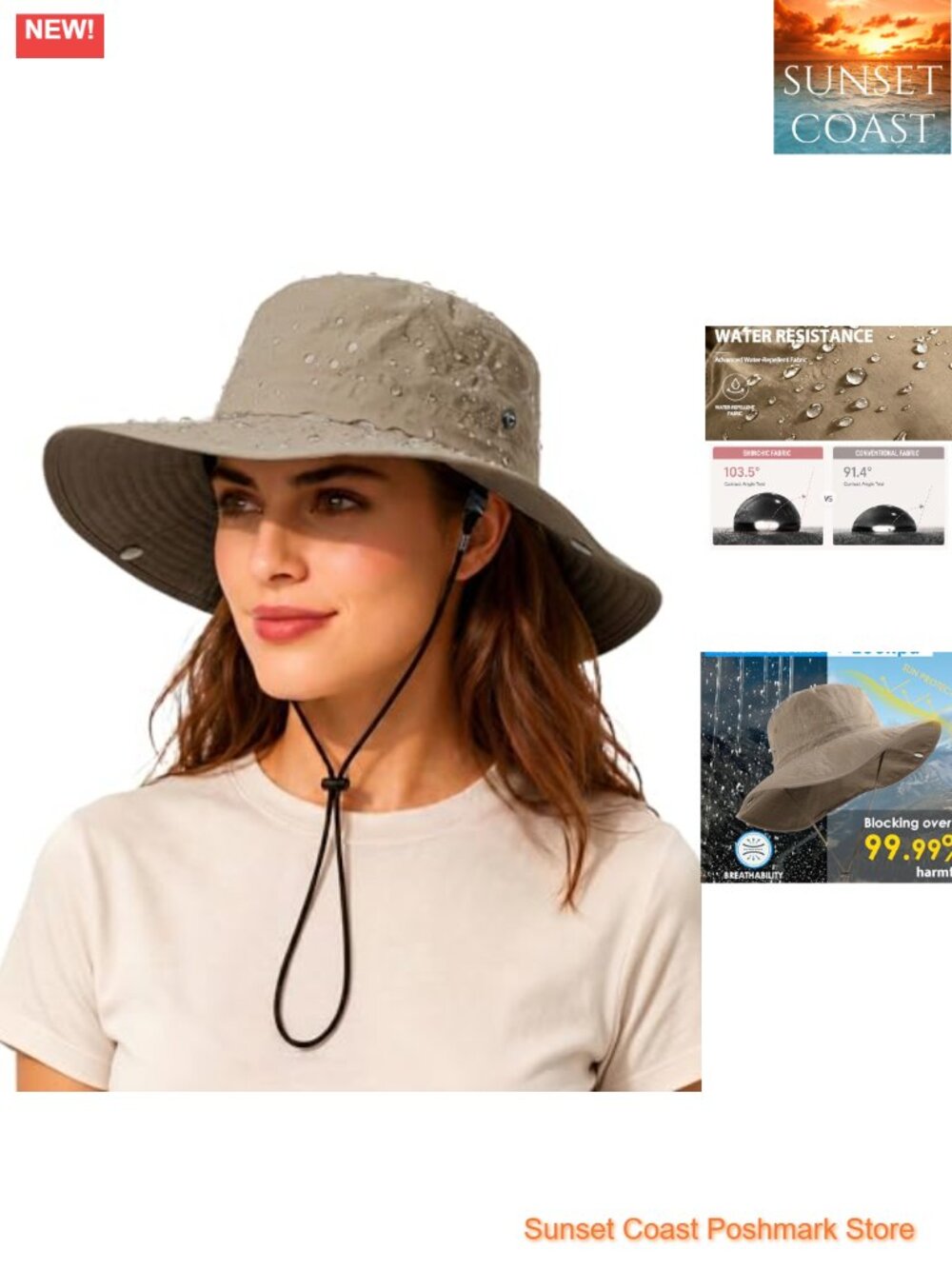Waterproof Bucket Hat UPF 50+ Wide Brim Quick-Dry Nylon Sun Hat for Men Women